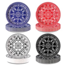 60Pcs Western Bandana Party Paper Plates 9 Inch Disposable Heavy Duty Western Cowboy Cowgirl Plates Paisley Floral Farm Decorations Favors for Kids Baby Shower Rodeo Wild West Birthday Party Supplies