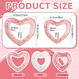 Lenwen 6 Pcs Valentine's Day Heart Pool Float, 43"/31" Inflatable Glitter Heart Floatie Tubes Heart Bachelorette Party Prop Heart Summer Swimming Ring for Wedding Betrothal Party Decor(Many Colors)