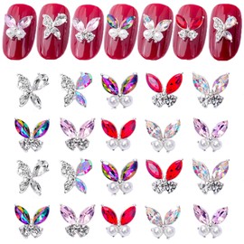 LIFOOST Rhinestones for Nails 3D Big Pink Rhinestones Crystal AB Butterfly Nail Charms Bow Nail Gems Y2k Nail Jewels for Nail Art