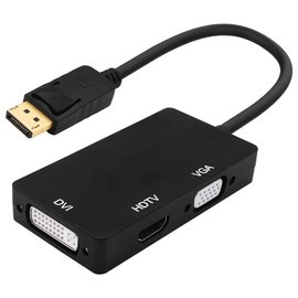 YARCHONN DisplayPort to HDTV VGA DVI Adapter DP to VGA DVI HDTV 3 in 1 Adapter Converter Male to Female Cable for PC Laptop TV Projector