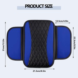 Upgraded Car Armrest Cushion,Leather Car Center Console Cover with Storage Bags,Waterproof Center Console Pad,Universal Auto Armrest Storage Box for Most Vehicles,Car Decor Accessories (Blue)