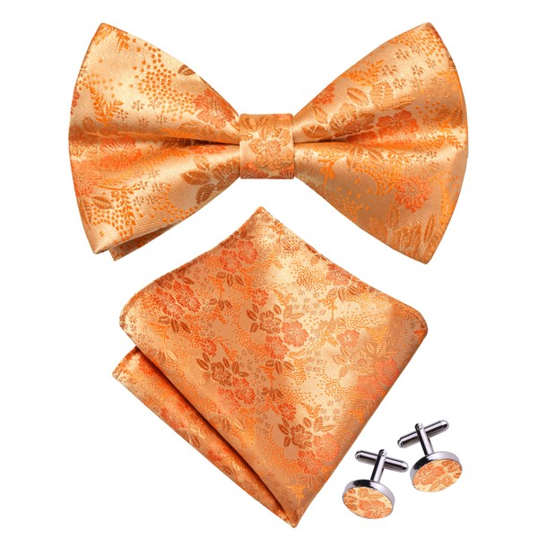 GUSLESON Orange Bow Tie and Pocket Square Set for Men