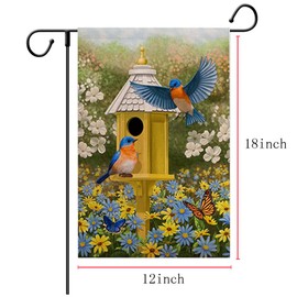 2 PCS Welcome Spring Garden Flag, bird, Butterfly Garden Flag Double Sided, Burlap Spring Summer Garden Flag for Spring Outdoor Home Decor, Garden Decor(12x18 Inch)