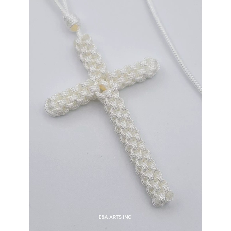 White Knotted Cord Cross Orthodox Prayer Rope Knot macrame Necklace