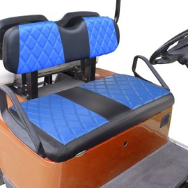 NOKINS Golf Cart Diamond Seat Covers Kit, Fit for EZGO TXT 1994-2013/EZGO RXV OEM Standard Front Seat Cushion, Golf Cart Vinyl Seat Cover, No Nails Required (Blue and Black)