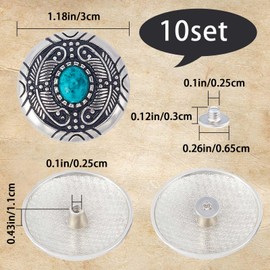 GORGECRAFT 1 Box 10Pcs Turquoise Screw Back Buttons 30mm Synthetic Turquoise Concho Cat Eye Engraved Metal Buttons Replacement Vintage Alloy Buckle for DIY Leather Craft Fabrics Sewing Decoration