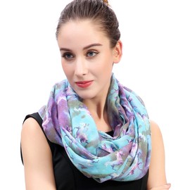Lina & Lily Unicorn Galaxy Print Women's Infinity Scarf Lightweight (Blue & Purple)