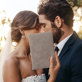 Family register - grey, velour, heart embossing, silver, family book format (14 x 21 cm). Handmade in Germany in bookbinding