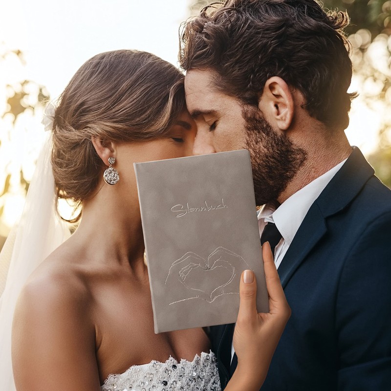 Family register - grey, velour, heart embossing, silver, family book