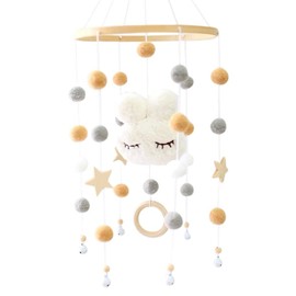 zalati Mobile Wind Chimes Baby Nursery Hanging Plush Ball with Bamboo Ring for Bed Fun Decoration - Rabbit Doll