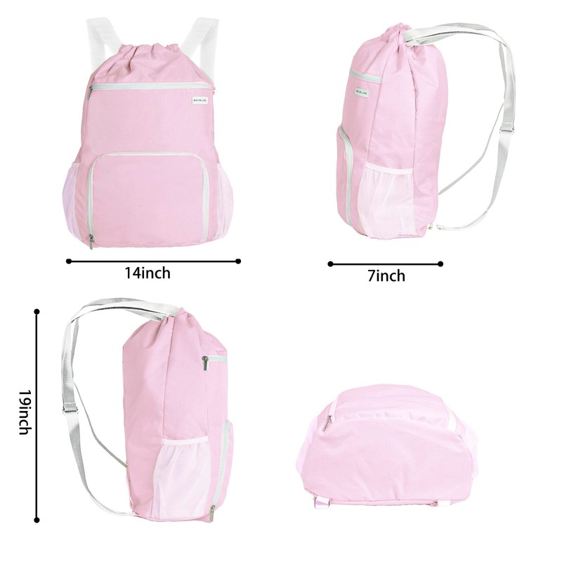 BAVELOE Drawstring Backpack with Wet Pocket & Shoe Compartment, Water-Resistant