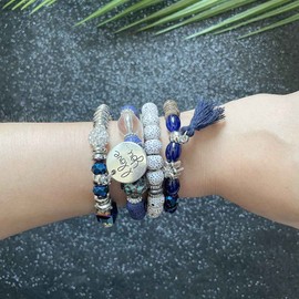 Carufin Crystal Multilayer Turquoise Bracelets Boho Beaded Tassel Elasticity Bracelet Hand Accessories Jewelry for Women and Men (Bule)