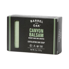 Barrel & Oak - Exfoliating Bar Soap, Men's Soap Bar, Deep Cleans Pores & Removes Dead Skin, Certified Sustainable Palm Oil, Charcoal Powder, & Olive Stone, Vegan (Canyon Balsam, 6 oz)