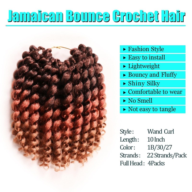 Jamaican Bounce Crochet Hair 4Packs 10Inch 22Roots Wand Curl For