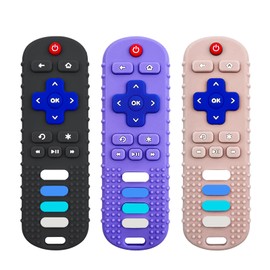 ERSIHUA 3Pcs Silicone Teething Toys, Remote Control Shape Teethers for Babies Remote Teething Toys, Silicone TV Remote Teether BPA Free/Dishwasher/Refrigerator Safe