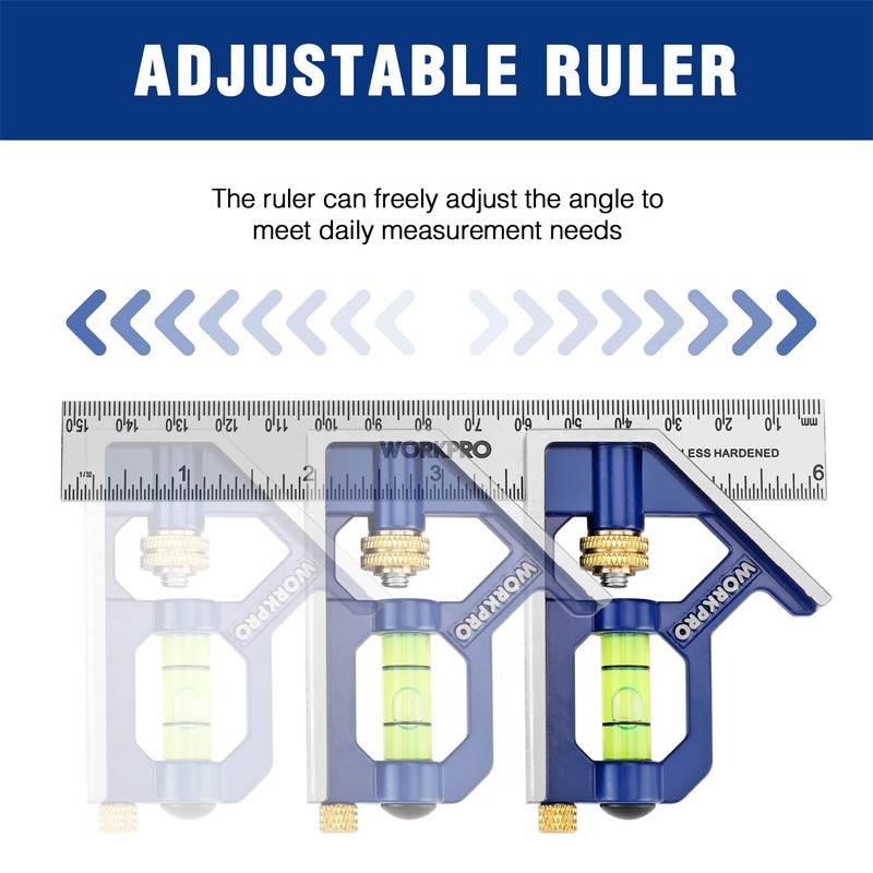 WORKPRO Carpentry Squares 6Inch/150mm, Combination Square, Engineers Set Square, Adjustable