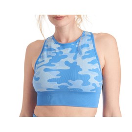 MAXXIM Brasier deportivo sin costuras para mujer, diseño de camuflaje, para gimnasio, entrenamiento, yoga, correr, ciclismo, ejercicio, Azul / Patchwork, S