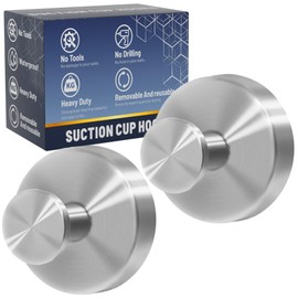 Deluwire Suction Cup Hooks for Shower,2 Packs Wall Mount Towel Holder,Removable Shower Towel Suction Hooks for Bathroom Wall,Kitchen,Glass,Mirror,Tile to Hang Robes,Loofah-Silver