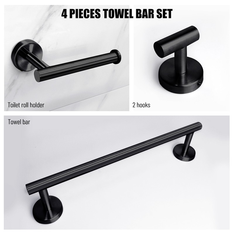 4 Pieces Bathroom Hardware Accessories Set Towel Bar Robe Hooks