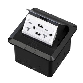 KYHSHJ 4.8A USB Chargers Pop Up Floor Waterproof Electrical Outlet Receptacle Stainless Steel Box,Black