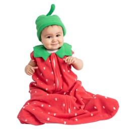 Baby Fleece Sleep Sack - Infant Wearable Blanket Newborn Swaddle Sleepbag & Hat Strawberry