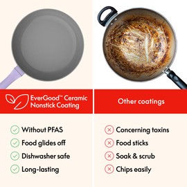 So Yummy by bella 12 Piece Cookware Set w EverGood™ Ceramic Nonstick Coating​ and Silicone & Wood Utensils, Dishwasher Safe Silicone & Glass Lids, Oven Safe & All Stovetop Compatible, Lavender