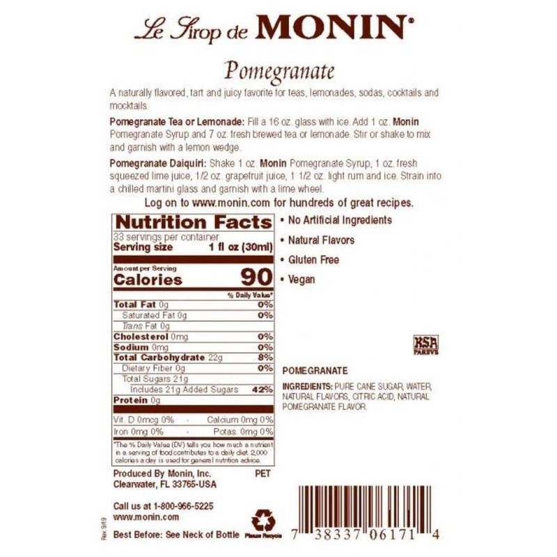 Monin Pomegranate Flavoured Syrup 1 Liter