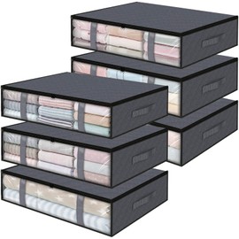 StorageRight Storage Bins Clothes Storage, Foldable Blanket Storage Bags, Under Bed Storage Containers for Organizing, Clothing, Bedroom, Comforter, Closet, Dorm, Quilts, Organizer, 6-Pack Grey