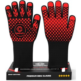 Pro-Series EN 407 Certified BBQ Gloves - Extreme Heat Resistant Grill Gloves (1472℉/800℃), Heatproof/Fireproof Protection Oven Mitts for Grilling, Cooking, Baking, Camping, and Welding - 1 Pair