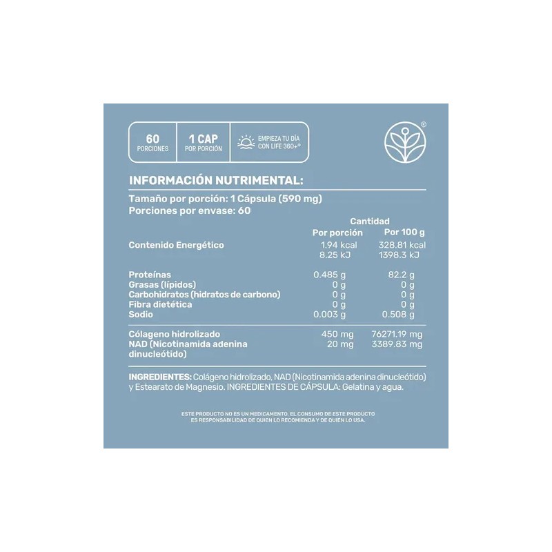 NAD+ Colágeno Hidrolizado 60 Cápsulas | LIFE360+