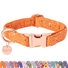 Faygarsle Orange Stars Moon Pattern Dog Collar for Small Medium Large Dogs Cute Puppy Collars for Female Dogs for Summer Spring Wedding Necklace Girl Dog Collar S