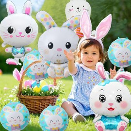 8pcs Easter Bunny Balloons Woodland Rabbit Animals Foil Balloons Easter Balloons for Kids Woodland Birthday Baby Shower Easter Gender Reveal Party Decorations