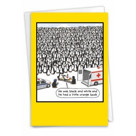 NobleWorks - Funny Happy Birthday Card with Envelope - Animal Humor, Cartoon Bday Notecard - Penguin Description C3678BDG