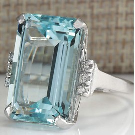 Lzz Vintage Fashion Lady 925 Silver Emerald Cut Blue Aquamarine Gemstone Ring with Diamond Ring Wedding Jewelry Size 5-11, US code 11, Zirconia,Gemstone,Silver, Cubic Zirconia