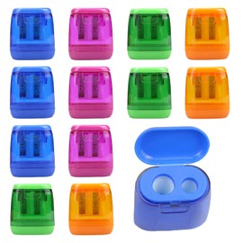 milaosk Pencil Sharpener with Container, Pack of 12 Colours Sharpener with Tin and Lid, Small Pencil Sharpener, Hand-Operated Pencil Sharpener with Two Holes for School Office