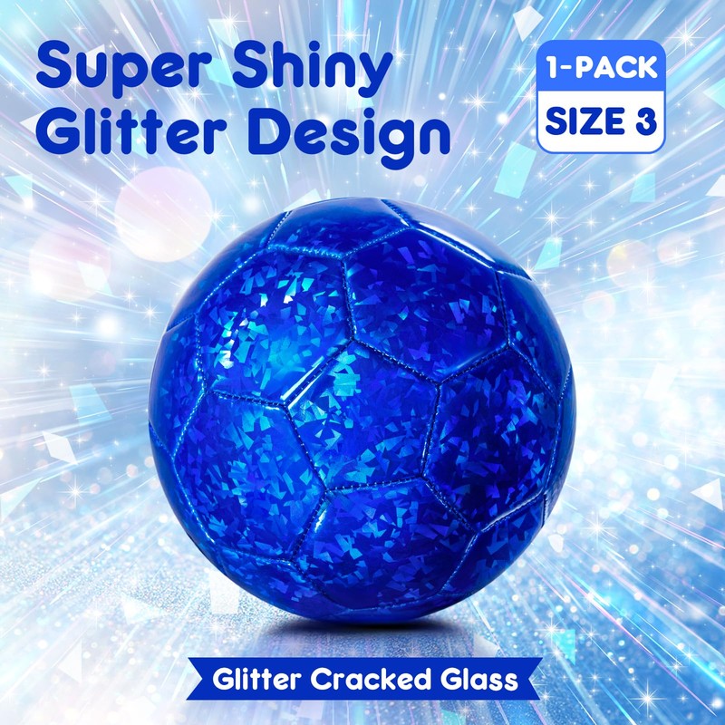 Paokoo Kids Soccer Ball Size 3, Blue Glitter Training Ball