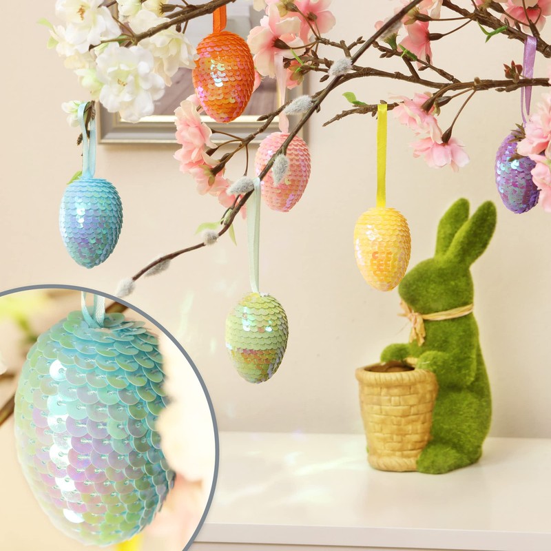 com-four® 12 x Easter eggs with sparkling sequins, sequin eggs