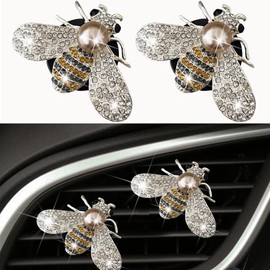 Pack of 2 Clips for Car Air Vent Bling Shiny Rhinestone Car Interior Decorations Accessory (Bee)