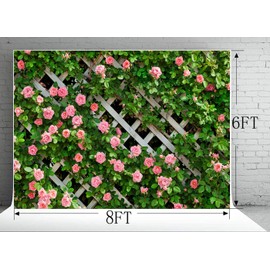 AIIKES 8x6FT Flowers Backdrop for Photography Spring Floral Photo Backdrop Green Leaf Fence Backdrops Birthday Party Decoration Wedding Bridal Shower Backdrop Photo Studio Props 11-453