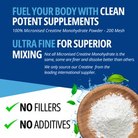 CLN Labs Creatine Monohydrate Powder - 1kg | 200 Mesh Fine Grade Powder, Pure & Mixes Easily | Includes Scoop | Unflavoured | Made in The UK by CLN Labs