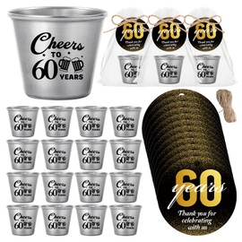 Skybooly 50 Sets 60th Birthday Party Favors for Guests Souvenir Shot Glasses Cheers to 50 Year Stainless Steel Shot Glasses Thank You Tag Organza Bag Twine Birthday Gift for Anniversary Wedding Shower