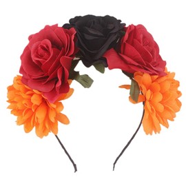 Lopsity Mexican Flower Crown Headband Hawaiian Frida Floral Rose Flower Crown Fake Flower Crowns Headbands For Women Party Costume (B)