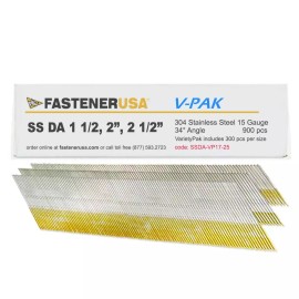 FastenerUSA 1-1/2" to 2-1/2" DA ANGLE FINISH NAILS 15GA 304SS 900ct | SSDA-VP17-25