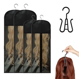 4-Pack Wig Storage Bags with Hanger (2 Large 31.5in +2 Medium 23.6in) Dual Size Transparent Window Organizer, Dustproof for Multiple Wigs & Extensions