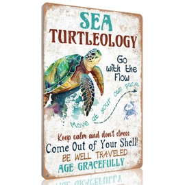 Homely Accents Sea Turtle Wall Decor - Inspirational Beach Themed Room Decor Metal Sign Boho Coastal Bathroom Art Turtle Gifts for Women 8x12 Inches