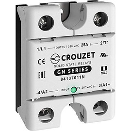 CROUZET Relay, SSR, Gn, Single Phase, Panel Mount, 25A, 20-265 Vac In, 280 Vac Out