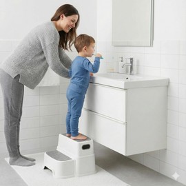 UNCLE WU Toddler Step Stool for Kids - Non-Slip 2 Step Stool for Bathroom Sink & Potty Training, 3-in-1 Dual Height Kitchen Counter, Sturdy Safety Nursery Stool for Boys & Girls (Include 2 Ducks)