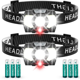 Lsnisni Paquete de 2 faros LED, lámpara de cabeza brillante de 1500 lúmenes con 7 modos, luz ligera y ajustable para cabeza, luz de cabeza impermeable IPX5 para adultos, camping al aire última intervensión, 6 pilas AAA incluidas