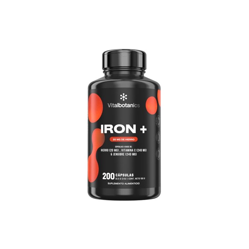 Vital Botanics Hierro Suplemento Vitamina Jengibre 500 Por Porción 200