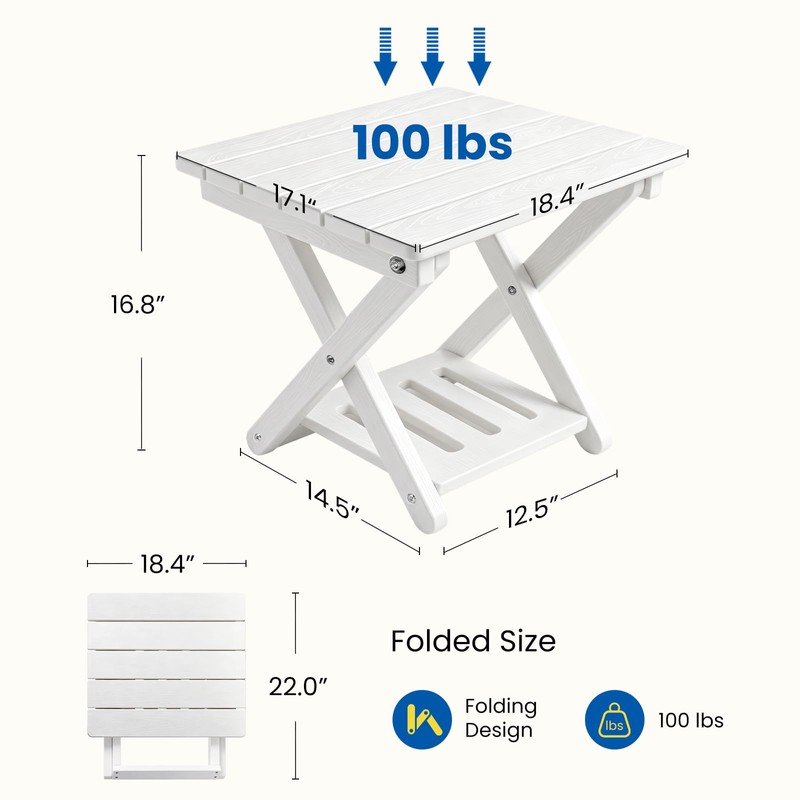 Leafory 2-Tier Folding Outdoor Side Table, Heavy Duty HDPE Patio
